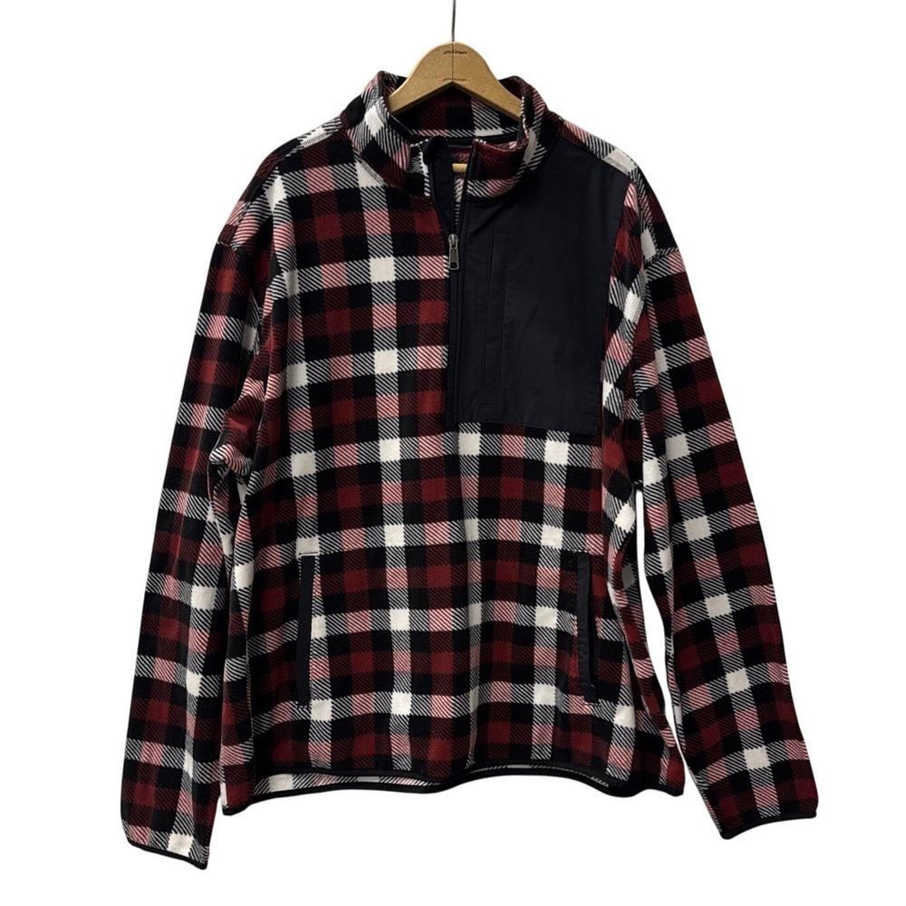 Duluth Trading Co Mens XXL Plaid Fleece Half Zip Pullover Relaxed Fit